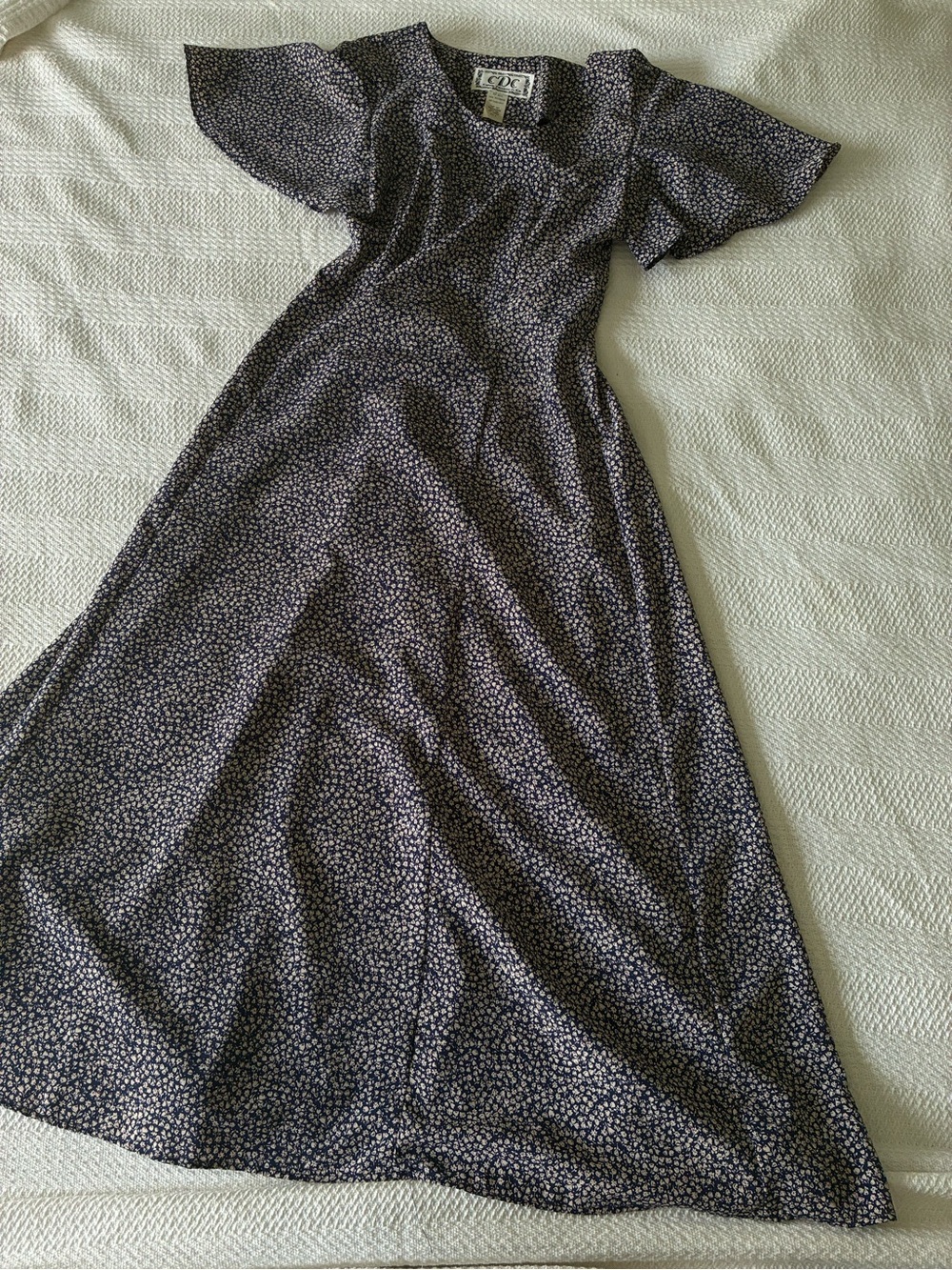 Vintage Navy and White Floral Maxi Dress